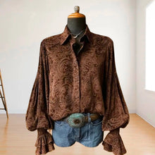 Load image into Gallery viewer, 6619- Boho Chic Button-Up with Bell Sleeves-BROWN
