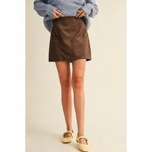 Load image into Gallery viewer, 6308- Faux Suede Vertical Seam Mini Skirt-CHOCO
