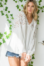 Load image into Gallery viewer, 4919-V-Neck Floral Crochet Contrast Solid Blouse Top
