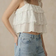 Load image into Gallery viewer, 6189- Lace Tiered Crop Top with Lace Straps
