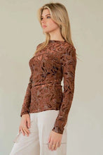 Load image into Gallery viewer, 5523-Mesh Patern Printed Long Sleeve Layering Top-BROWN
