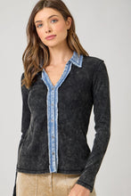 Load image into Gallery viewer, 5768-Washed Thermal Button Down Top-BLACK
