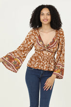 Load image into Gallery viewer, 4723-V Neck Twist Front Cut Out Bell Sleeve Top
