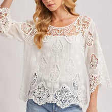 Load image into Gallery viewer, 6121- Boho Sheer Crochet 3/4 Sleeved Top
