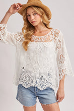 Load image into Gallery viewer, 6353- Boho Sheer Crochet 3/4 Sleeved Top-IVORY
