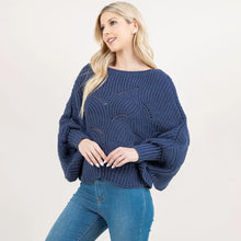 Load image into Gallery viewer, 5790-Openwork Loose Knit Batwing Sweater-BLUE
