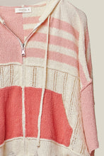 Load image into Gallery viewer, 5349-Stripe Distressed Knit Hoodie-CORAL
