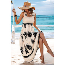 Load image into Gallery viewer, 4978-Ruched Square Neck Sleeveless High Waist Dress-beige/black
