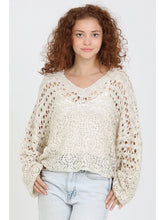 Load image into Gallery viewer, 5829-Open Knit V Neck Pullover Sweater-IVORY

