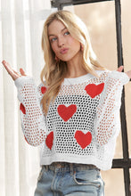 Load image into Gallery viewer, 4885-Heart Pattern Sweater Top-WHITE/RED
