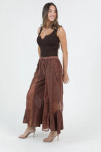 Load image into Gallery viewer, 6593- AcidWash Lace Panel Wide Leg Pants-DRK BROWN
