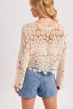 Load image into Gallery viewer, 6359- Open Knit Button Crochet Cardigan Cropped Top-NATURAL

