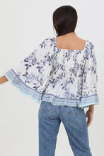 Load image into Gallery viewer, 5177-Long Flare Slv Top with Smocked Bodice-BLU/WT
