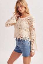 Load image into Gallery viewer, 6359- Open Knit Button Crochet Cardigan Cropped Top-NATURAL
