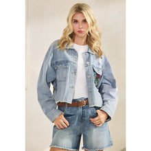 Load image into Gallery viewer, 5780-Classic Denim Jacket with Lace Floral Contrast
