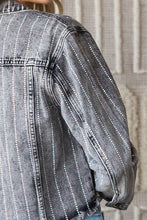 Load image into Gallery viewer, 5354-Stripe Rhinestone Distressed Color Denim Jacket-BLACK
