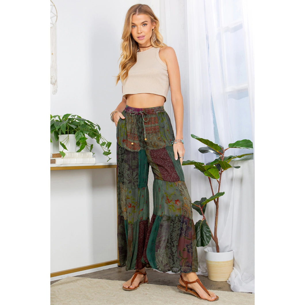 4536-Retro Revival: Long Flared Patchwork Pants