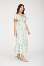 Load image into Gallery viewer, 6010- Floral Bell Sleeve Smocked Bust Midi Dress-SAGE
