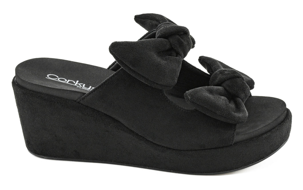 CORKYS BOWED UP Black Faux Suede