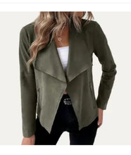 Load image into Gallery viewer, 6434- Collared Vegan Suede Long Sleeve Jacket-OLIVE
