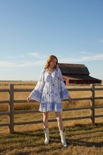 Load image into Gallery viewer, 6081- V Neck Wide Sleeve Floral Print Dress-BLU/WHT
