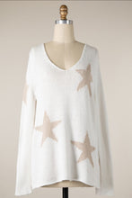 Load image into Gallery viewer, 4747-Scattered Star Soft Knit V Neck Sweater Top -TAN
