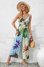 Load image into Gallery viewer, 4350-Floral Ruched Cut Out Cross Low Back Jumpsuit
