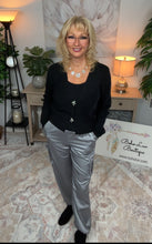 Load image into Gallery viewer, 5574-V-neckline Rhinestone Bow Cardigan-black
