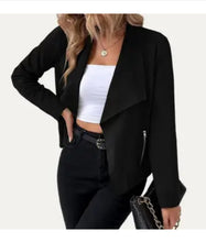 Load image into Gallery viewer, 6435- Collared Vegan Suede Long Sleeve Jacket-BLACK
