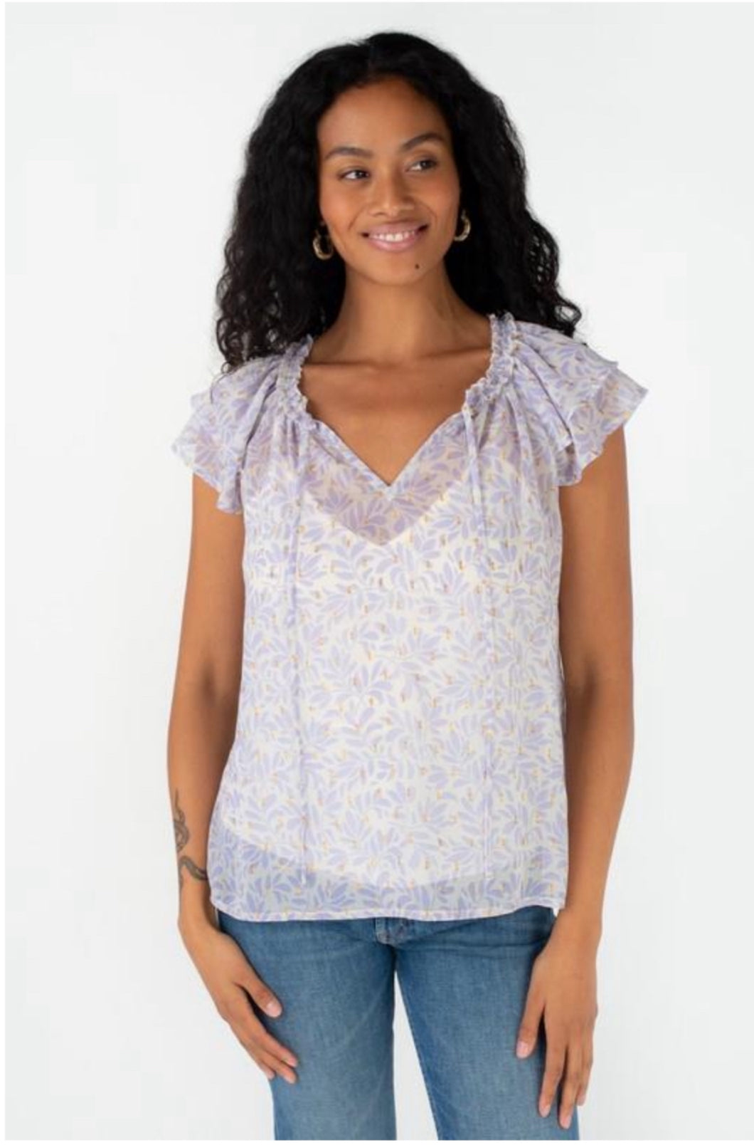 5057- DOUBLE FLUTTER BLOUSE-NAT/LILAC