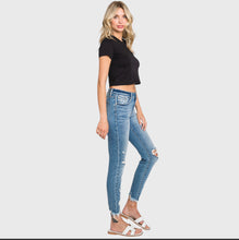 Load image into Gallery viewer, 4138- PETRA153-Distressed Mid Rise Ankle Skinny Jeans w/ Frayed Hem
