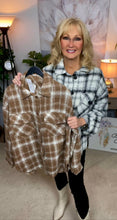 Load image into Gallery viewer, 3661-Teddy plaid print oversized jacket-TAUPE/CRM
