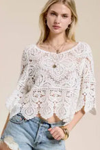 Load image into Gallery viewer, 6144- Floral Crochet Top with 3/4 Bell Sleeves-WHITE
