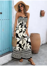 Load image into Gallery viewer, 6106- Black Floral Strapless Backless Wide Leg Jumpsuit
