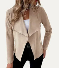 Load image into Gallery viewer, 6433- Collared Vegan Suede Long Sleeve Jacket-BEIGE
