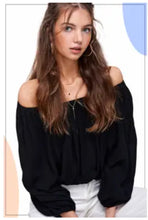 Load image into Gallery viewer, 6140- Off Shoulder Balloon Sleeve Top-BLACK
