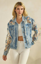 Load image into Gallery viewer, 5864-Denim Jacket with Floral Organza Inset-MULTI

