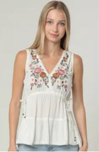 Load image into Gallery viewer, 6254- Embroidered V Neck Tank Top with Side Ties
