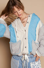 Load image into Gallery viewer, 4669- THERMAL QUILTED KNIT HOODIE-SKY/GREY
