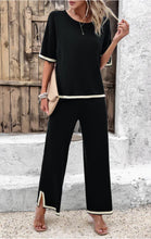 Load image into Gallery viewer, 4615-Two Pieces Round Neck Fit Blouse and Pants Sets-BLK
