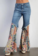 Load image into Gallery viewer, 4393-PRINT BOTTOM DENIM BELL BOTTOM PANTS -BLUE
