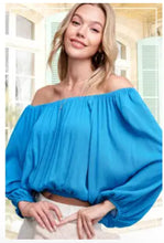 Load image into Gallery viewer, 6141- Off Shoulder Balloon Sleeve Top-TURQUOISE
