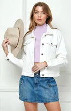 Load image into Gallery viewer, 6120- Cropped Denim Jacket with Asymmetric Seam-WHITE
