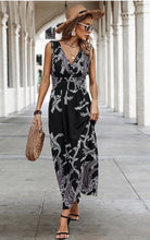 Load image into Gallery viewer, 4339-Cross V Neck Floral Print Sleeveless Fit Dress
