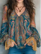 Load image into Gallery viewer, 6467- Boho Paisley Print V‑Neck Blouse with Bell Sleeves
