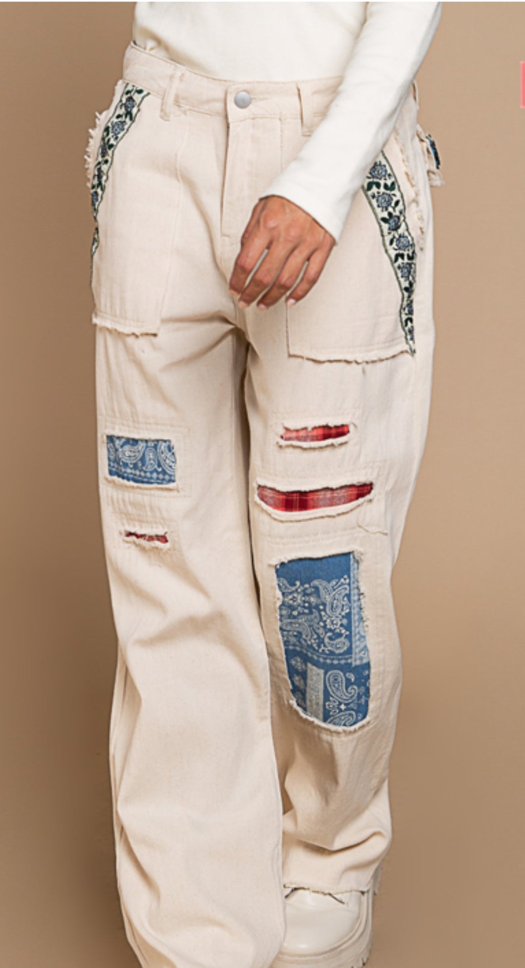 4553- POL PATCHWORK TWILL PANTS