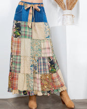 Load image into Gallery viewer, 4543-Western Boho Chic: Patchwork Belted Skirt
