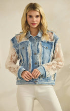 Load image into Gallery viewer, 5865-Denim Jacket with Floral Organza Inset-WHITE
