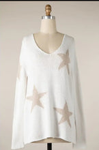 Load image into Gallery viewer, 4747-Scattered Star Soft Knit V Neck Sweater Top -TAN
