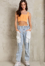 Load image into Gallery viewer, 4554- POL STRIPE DENIM POCKET PANTS
